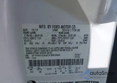 2012 Ford F-150 Harley-Davidson from USA, damaged, VIN 1FTFW1E64CFB93542